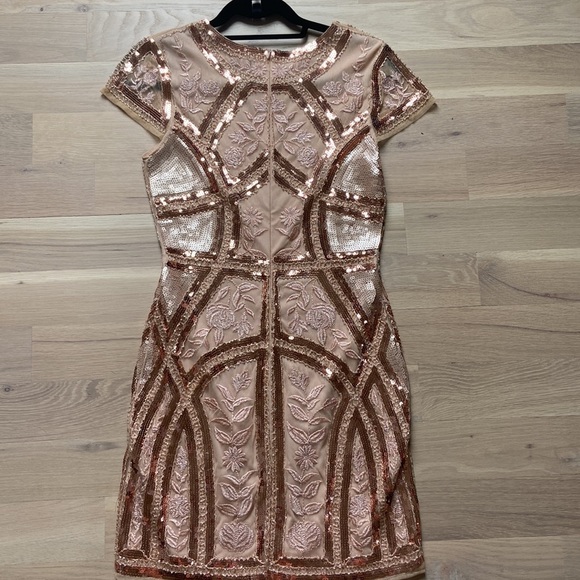 Lulus Spread Your Shine Rose Gold Sequin Embroidered Dress, Size Small - Picture 4 of 5